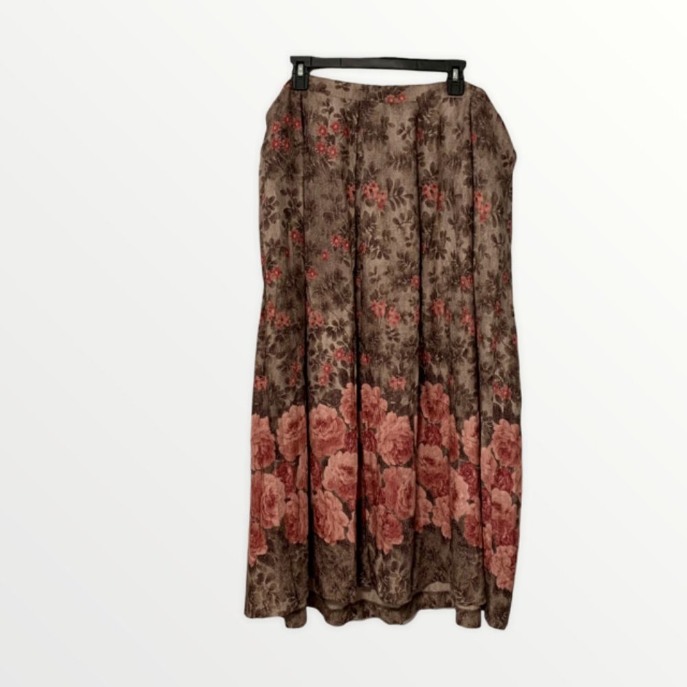 Koret Brown Pink Floral Skirt 28W